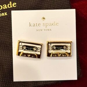 kate spade Gold and Black Cassette Tape Stud Earrings